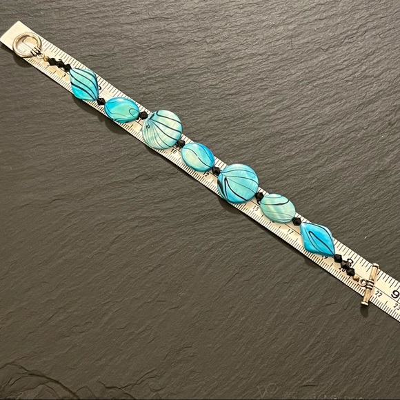 Handmade Lampwork Glass Geometric 8.5” Teal Bracelet - Picture 7 of 12